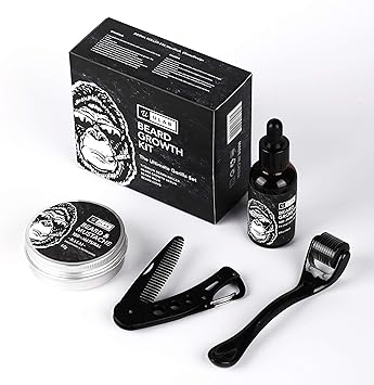 uLab Ultimate Gorilla Beard Growth Kit with Derma Roller Beard Oil Beard Balm and Foldable Styling Comb Gift Set for Men For Beard Growth Styling and Care Contains Microneedle Titanium Roller - Image 2