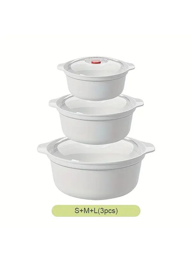 3pcs Microwave Safe Round Bowl Set With Lid Food Grade PP Soup Bowls - Image 3