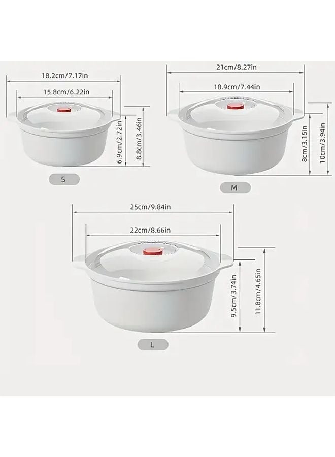 3pcs Microwave Safe Round Bowl Set With Lid Food Grade PP Soup Bowls - Image 2
