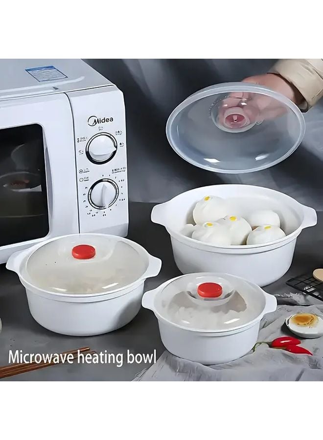 3pcs Microwave Safe Round Bowl Set With Lid Food Grade PP Soup Bowls - Image 4