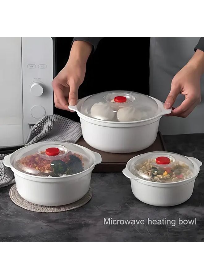 3pcs Microwave Safe Round Bowl Set With Lid Food Grade PP Soup Bowls - Image 1