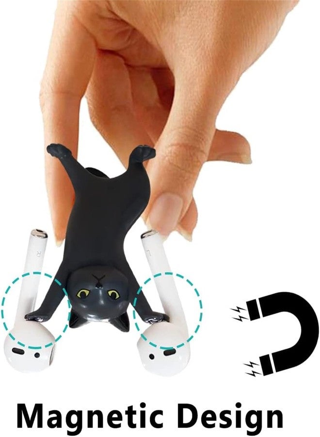 ATHAND Cute Stuff Home Decor Fun Kitty Decoration for Desk Shelf Magnetic Dance Cat Airpod Holder Headphone Earbuds Holder for Apple AirPods 1& 2 3 Pro, Unique Birthday Bday Gifts Ideas (Black) - Image 2