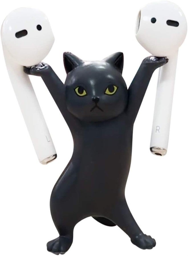 ATHAND Cute Stuff Home Decor Fun Kitty Decoration for Desk Shelf Magnetic Dance Cat Airpod Holder Headphone Earbuds Holder for Apple AirPods 1& 2 3 Pro, Unique Birthday Bday Gifts Ideas (Black) - Image 1