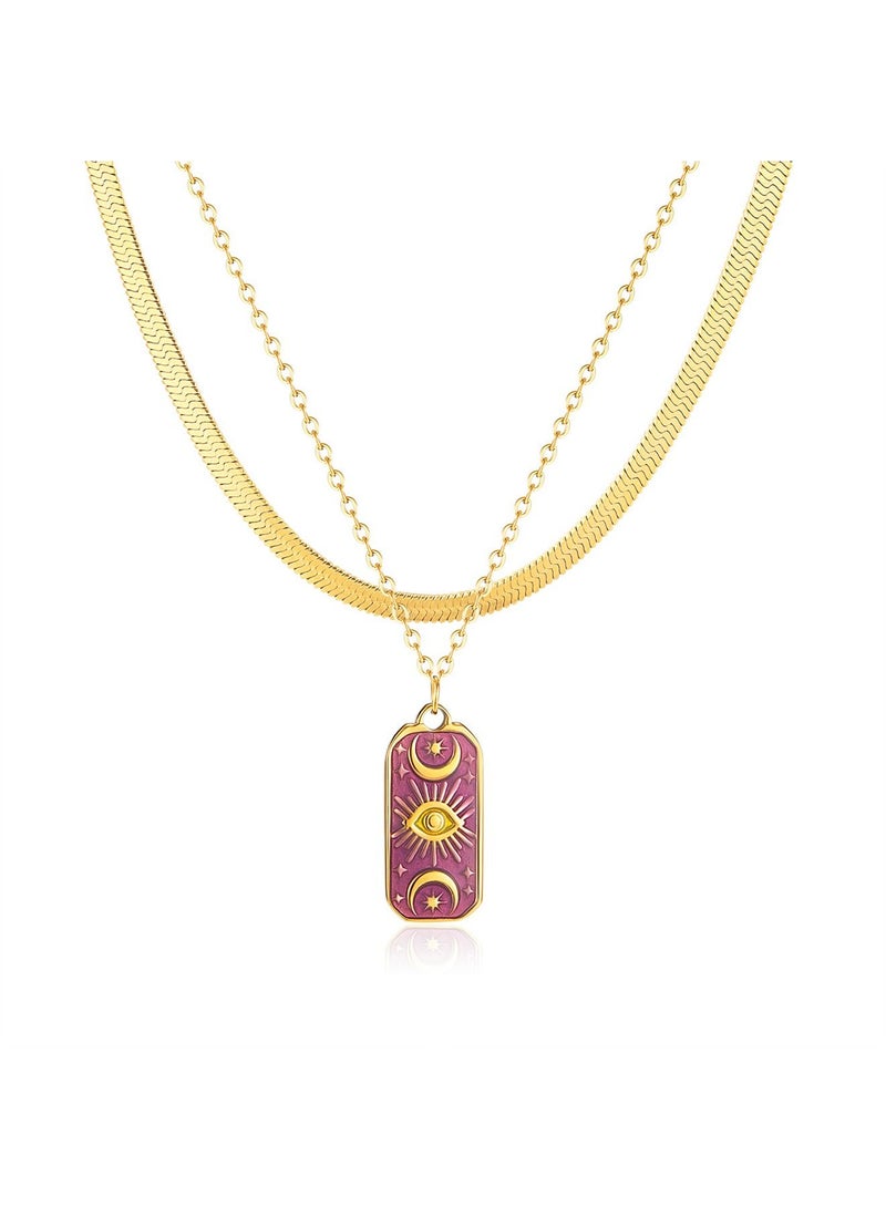 Fashion and Personality Retro Evil Eye Pendant Light Luxury Star Moon Versatile Titanium Steel Necklace Female Jewelry Gifts for Women Girls - Image 1