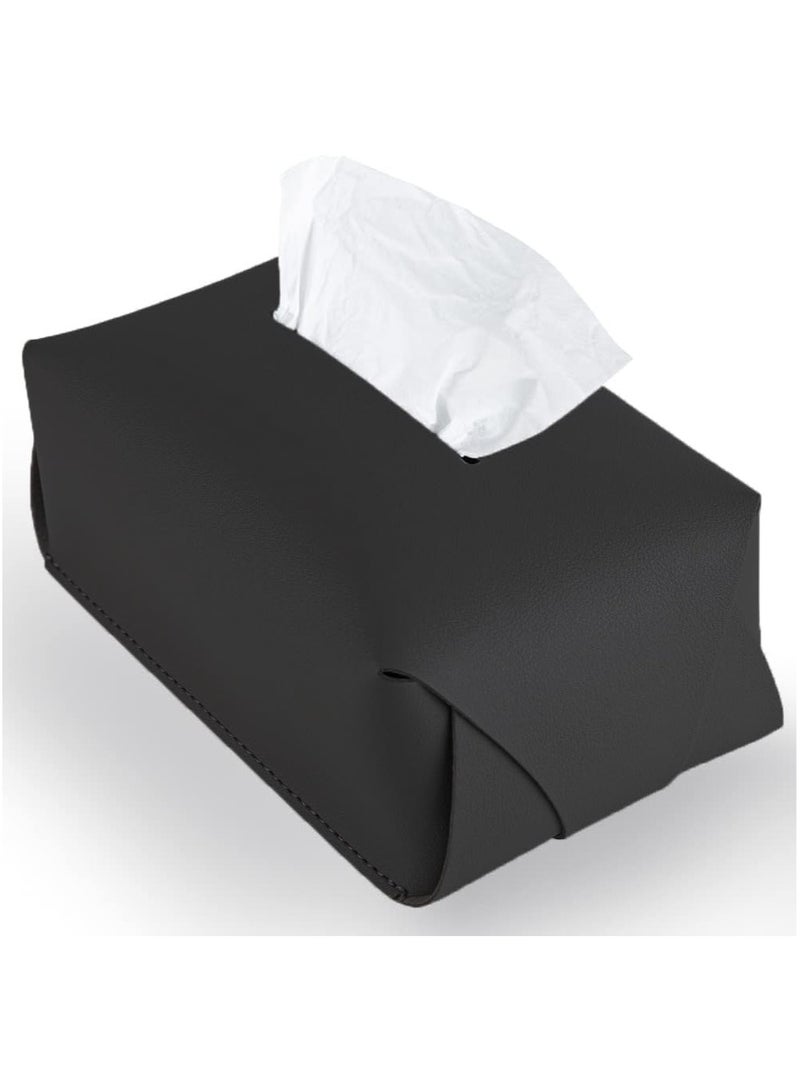 Beauenty Modern Black Rectangular PU Leather Tissue Box Cover Holder for Home, Office and Travel - Image 1