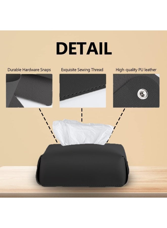 Beauenty Modern Black Rectangular PU Leather Tissue Box Cover Holder for Home, Office and Travel - Image 5
