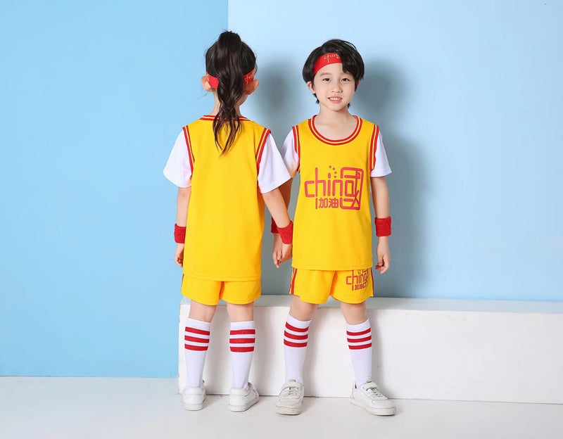 Chinese Team Short-Sleeved Jersey Children'S Basketball Suit Boys' And Girls' Baby Kindergarten Fake Two-Piece Primary School Basketball Suit - Image 4