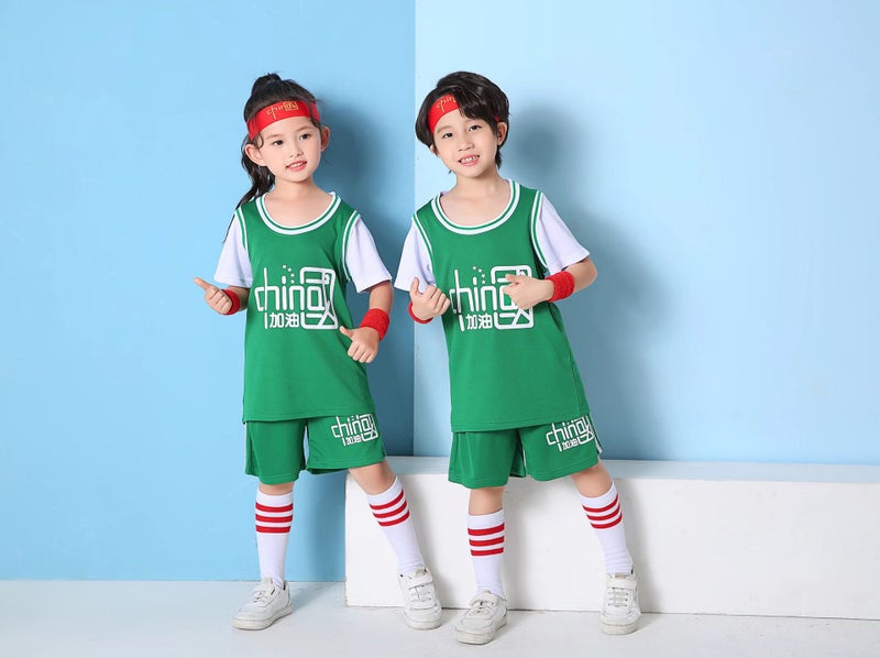 Chinese Team Short-Sleeved Jersey Children'S Basketball Suit Boys' And Girls' Baby Kindergarten Fake Two-Piece Primary School Basketball Suit - Image 3