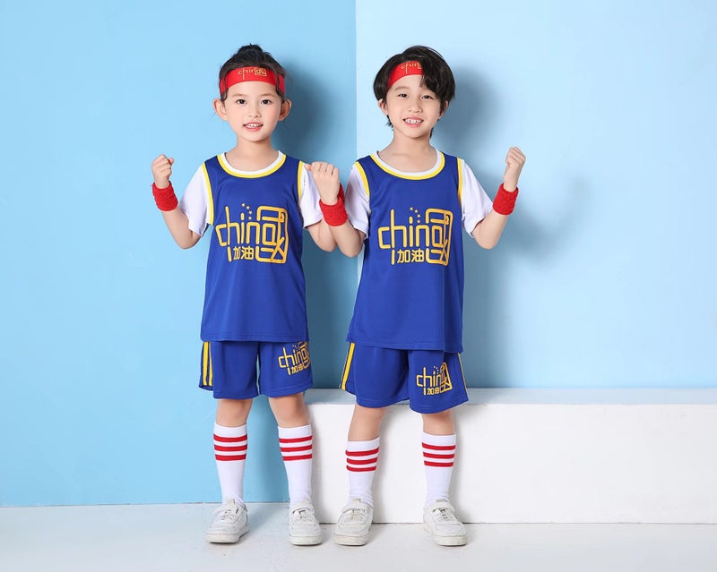 Chinese Team Short-Sleeved Jersey Children'S Basketball Suit Boys' And Girls' Baby Kindergarten Fake Two-Piece Primary School Basketball Suit - Image 5