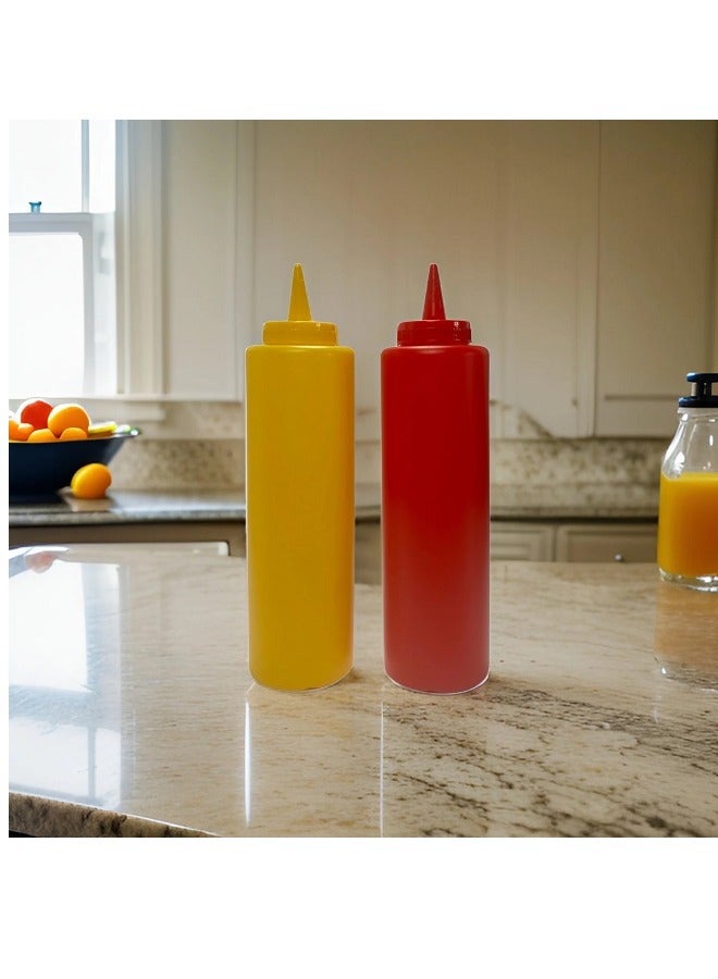 Ketchup And Mustard Squeeze Bottle Combo Pack - 2-pack Red & Yellow Plastic Kitchen Table Condiment Squirt Dispensers - Image 1