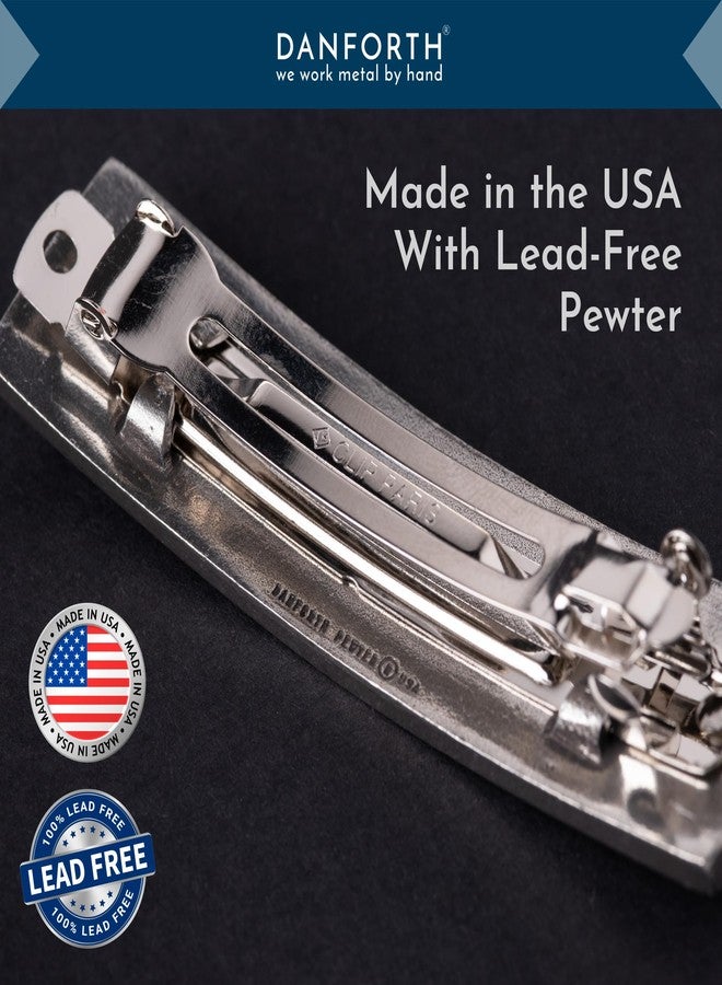 DANFORTH - ‘Wavesong’ Medium Barrette, Handcrafted Pewter Hair Barrettes For Women, Blue Woodblock Design, Measures 3" Long, 3/4" Tall, French Clasp, Made In USA - Image 4