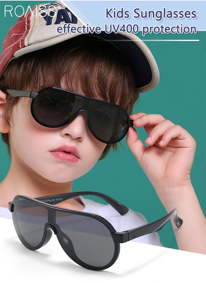 roaiss Aviator Polarized Sunglasses for Kids, UV400 Protection Cute Beach Holiday Sun Glasses with Lightweight Flexible Silicone Frame for Boys Girls and Children Age 3-12, Black  - Image 1