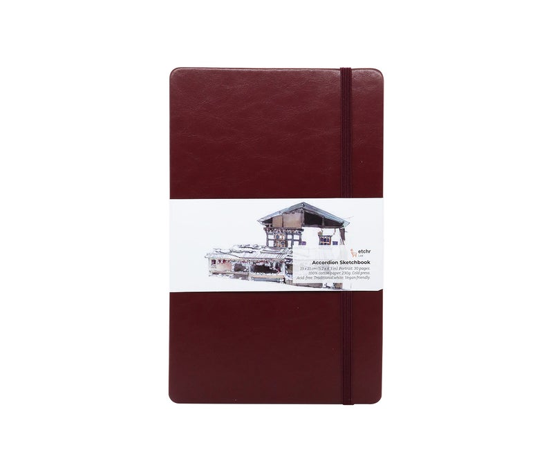 ETCHR 5x8 Accordion Watercolor Sketchbook - Cold Press Watercolor Paper - Use for Watercolor Gouache Mixed Media or to Sketch - 100% Cotton Watercolor Paper Journal - Sketchbook for Watercolor - Image 1