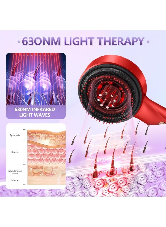 جهاز كهربائي لتوزيع زيت الشعر وتدليك فروة الرأس للنساء، علاج بالضوء الأحمر، مشط سهل الاستخدام ومقاوم للماء لتوزيع الزيت لنمو الشعر، تحفيز عميق لفروة الرأس وتوزيع متساوٍ للسيروم (IPX7، قابل لإعادة الشحن من النوع C) - Image 5