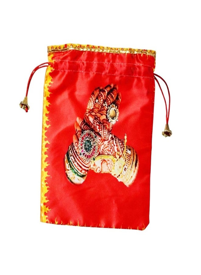 RED WIND (20 x 25 cm Potli Bags with Drawstring Closure|Pack of 20 | Mehendi Design | Fabric Gift Pouches for Pooja, Weddings, Return Gifts, Jewellery, Functions & Festivals - Image 4