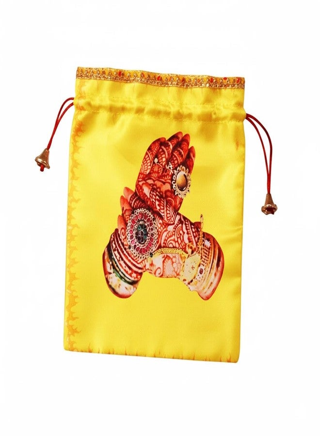 RED WIND (20 x 25 cm Potli Bags with Drawstring Closure|Pack of 20 | Mehendi Design | Fabric Gift Pouches for Pooja, Weddings, Return Gifts, Jewellery, Functions & Festivals - Image 2