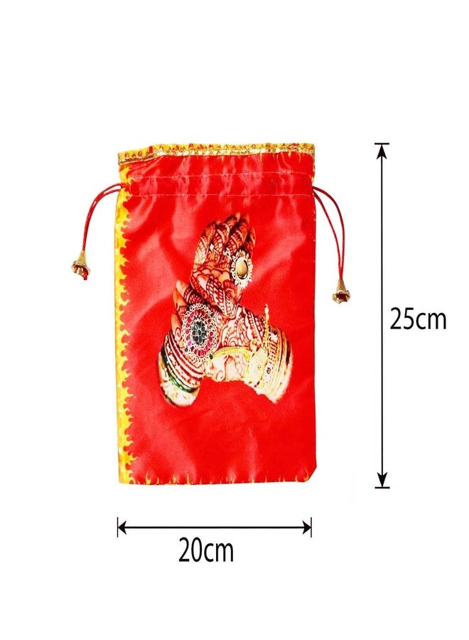 RED WIND (20 x 25 cm Potli Bags with Drawstring Closure|Pack of 20 | Mehendi Design | Fabric Gift Pouches for Pooja, Weddings, Return Gifts, Jewellery, Functions & Festivals - Image 5