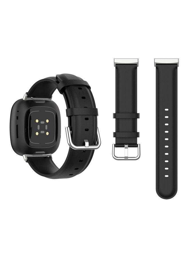 Perfii Leather Replacement Band For Fitbit Versa 3/Sense Official Black - Image 2
