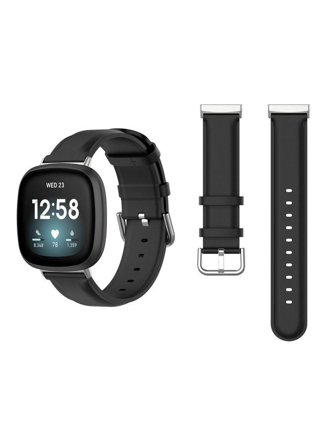 Perfii Leather Replacement Band For Fitbit Versa 3/Sense Official Black - Image 1