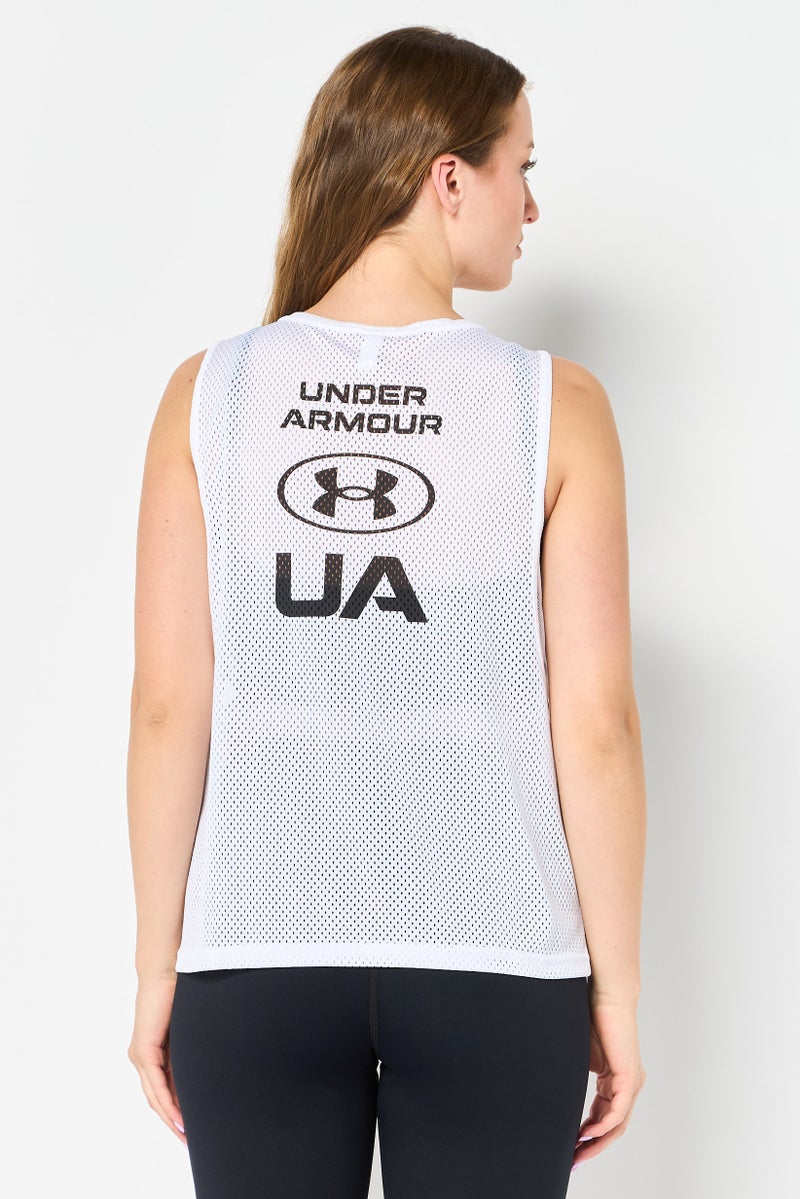 UNDER ARMOUR Women Loose Fit Sleeveless Training Mesh Tank Top, White - Image 4