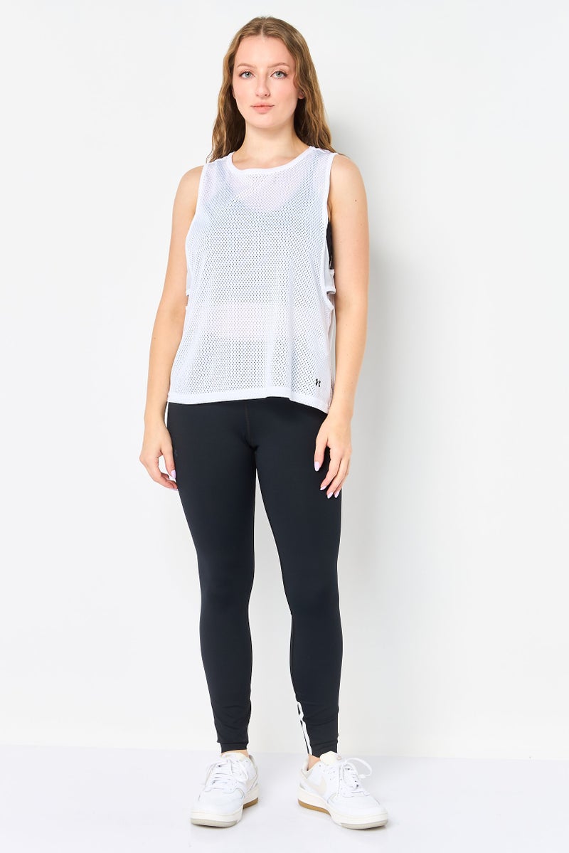 UNDER ARMOUR Women Loose Fit Sleeveless Training Mesh Tank Top, White - Image 2