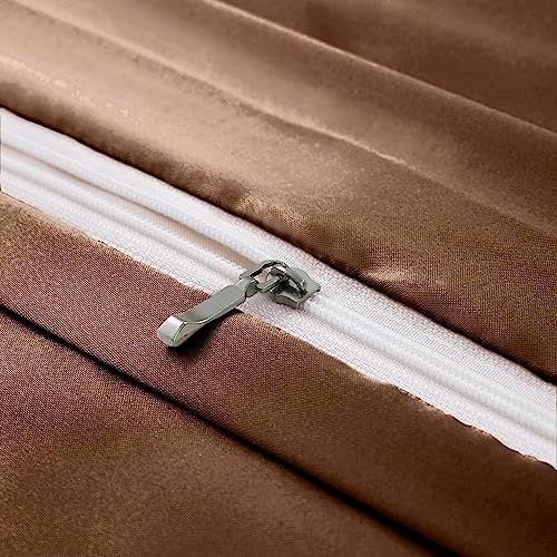 Ersmak 6 Pieces Satin Duvet Cover King Size Luxury Silky Bedding Duvet Cover Set with 1 Soft Duvet Cover, 4 King Pillowcases and 1 Body Pillowcase, Brown - Image 5