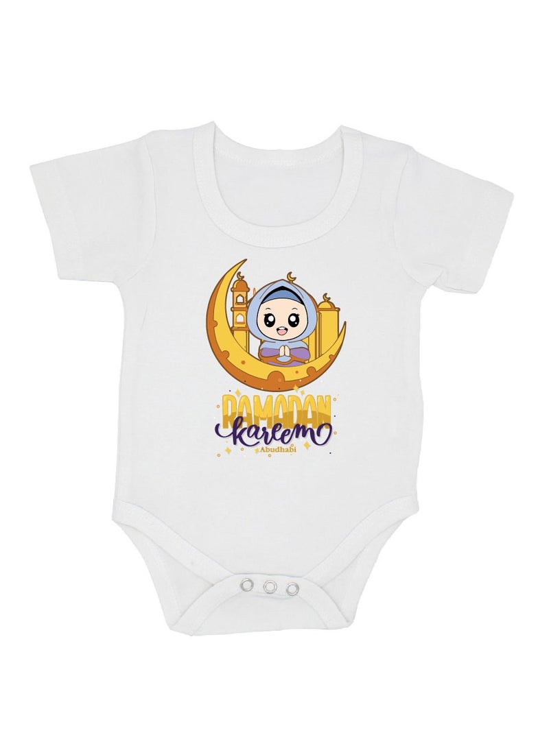 PRINTSHOP4ME My First Ramadan Abu Dhabi Printed Outfit - Romper for Newborn Babies - Short Sleeve Cotton Baby Romper for Baby Girls - Celebrate Baby's First Ramadan in Style  - Image 1