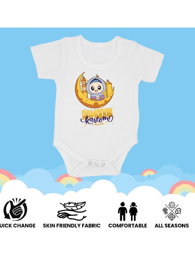 PRINTSHOP4ME My First Ramadan Abu Dhabi Printed Outfit - Romper for Newborn Babies - Short Sleeve Cotton Baby Romper for Baby Girls - Celebrate Baby's First Ramadan in Style  - Image 5