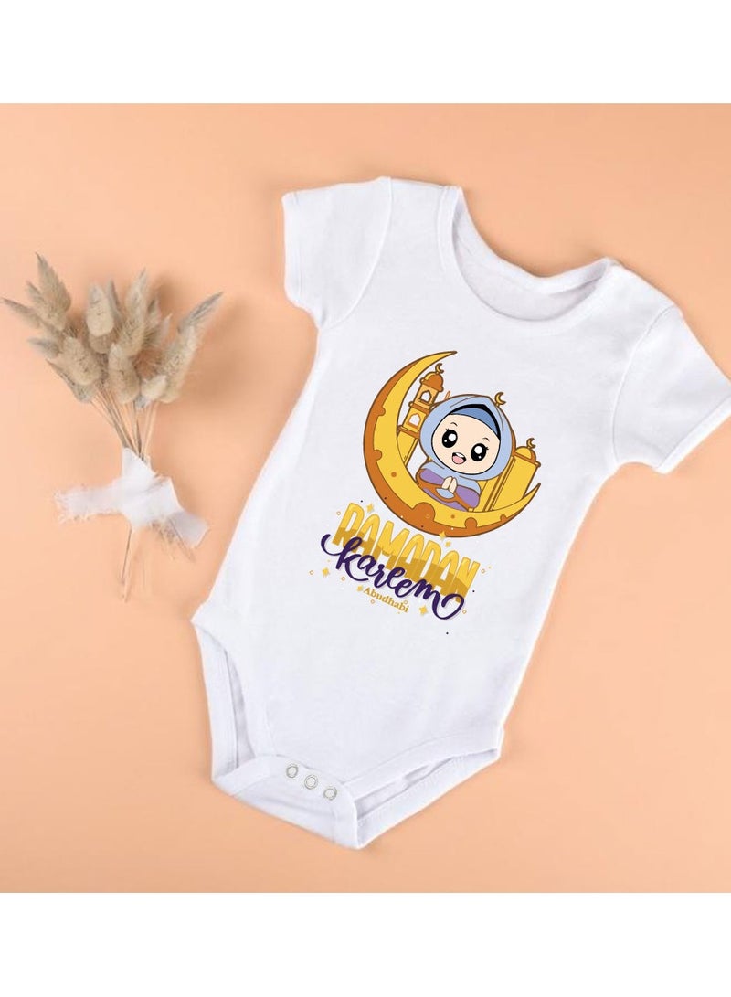PRINTSHOP4ME My First Ramadan Abu Dhabi Printed Outfit - Romper for Newborn Babies - Short Sleeve Cotton Baby Romper for Baby Girls - Celebrate Baby's First Ramadan in Style  - Image 2