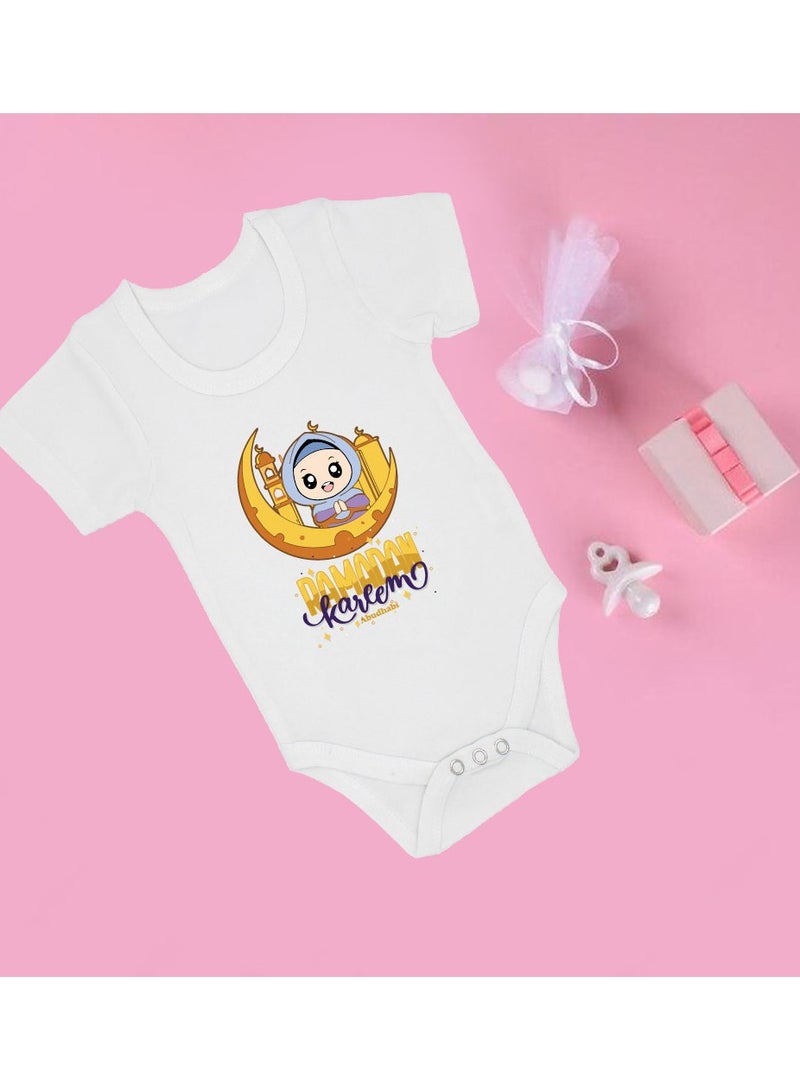 PRINTSHOP4ME My First Ramadan Abu Dhabi Printed Outfit - Romper for Newborn Babies - Short Sleeve Cotton Baby Romper for Baby Girls - Celebrate Baby's First Ramadan in Style  - Image 3