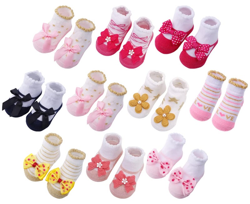 Toptim Newborn Baby-girls Socks and Bow Infant Toddler Ankle Socks (0-6 Months, 10 Pack) - Image 1