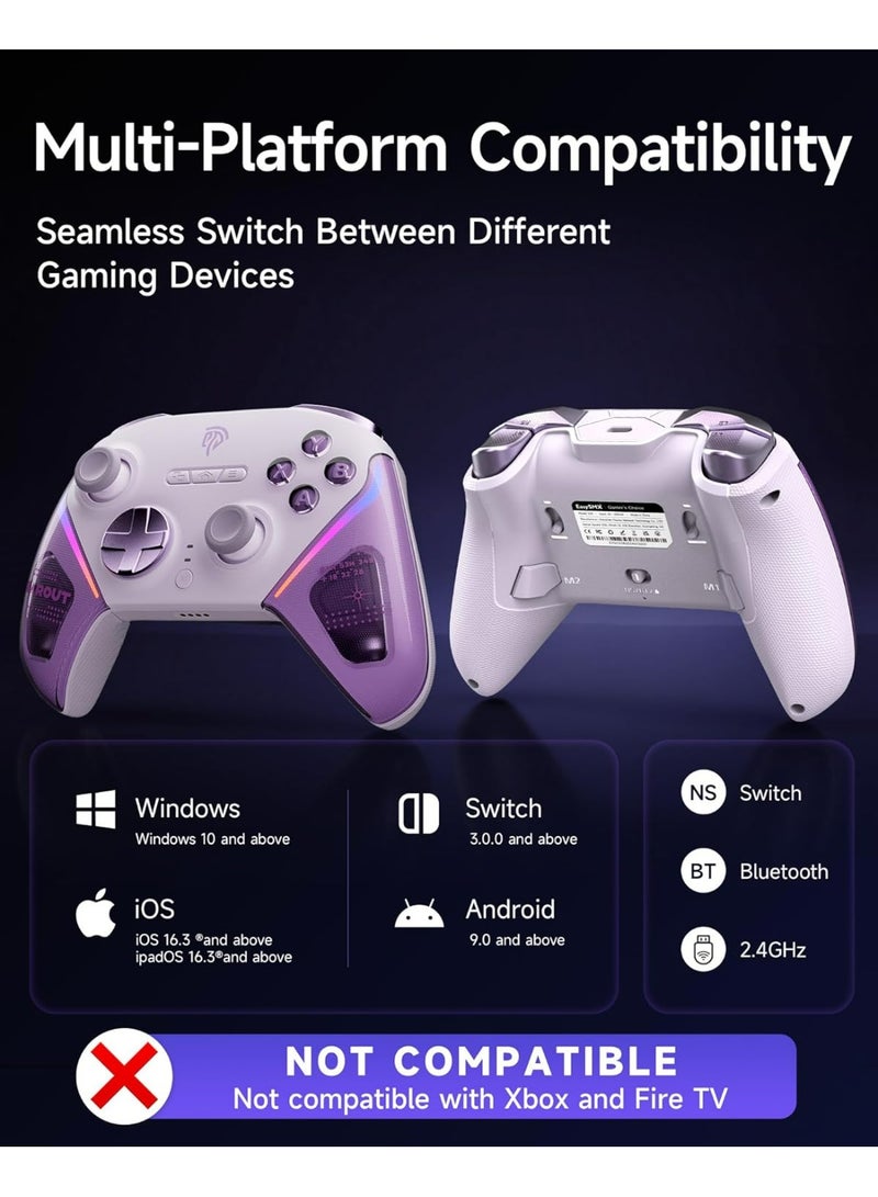 إيزي إس إم إكس وحدة تحكم EasySMX D10 للكمبيوتر الشخصي - وحدة تحكم احترافية لاسلكية بتقنية البلوتوث مع عصا تحكم TMR، ومشغلات ثنائية الوضع وأزرار ميكانيكية كاملة، ومعدل استطلاع 1000 هرتز، وإضاءة RGB لأجهزة الكمبيوتر/التبديل/أندرويد/iOS - Image 4