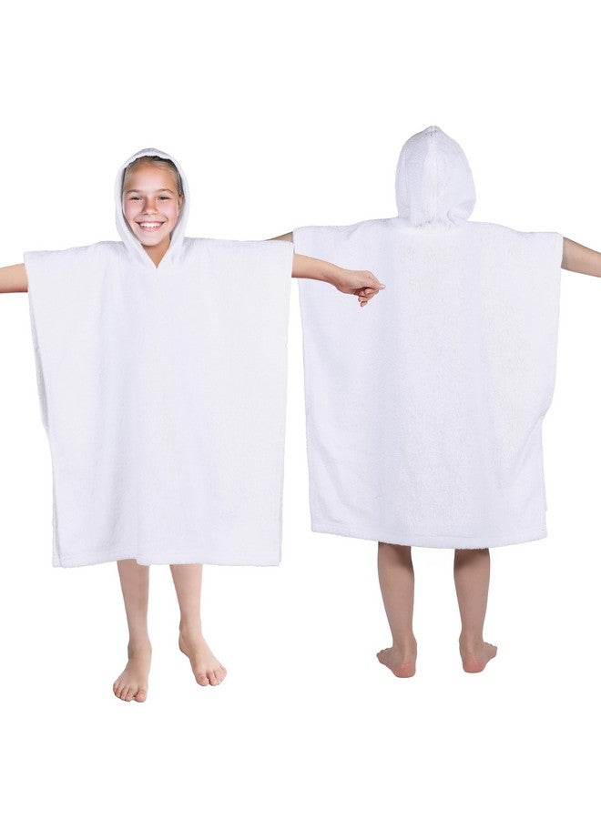Superior بونشو قطن تيري للأطفال، منشفة استحمام ناعمة وامتصاصية مع غطاء رأس، ملحقات الحمام، رداء استحمام طويل ومخملي للحمام، الدش، السبا، المنتجع، الفندق، الشاطئ، المسبح، للأولاد والبنات، حجم كبير، أبيض - Image 1