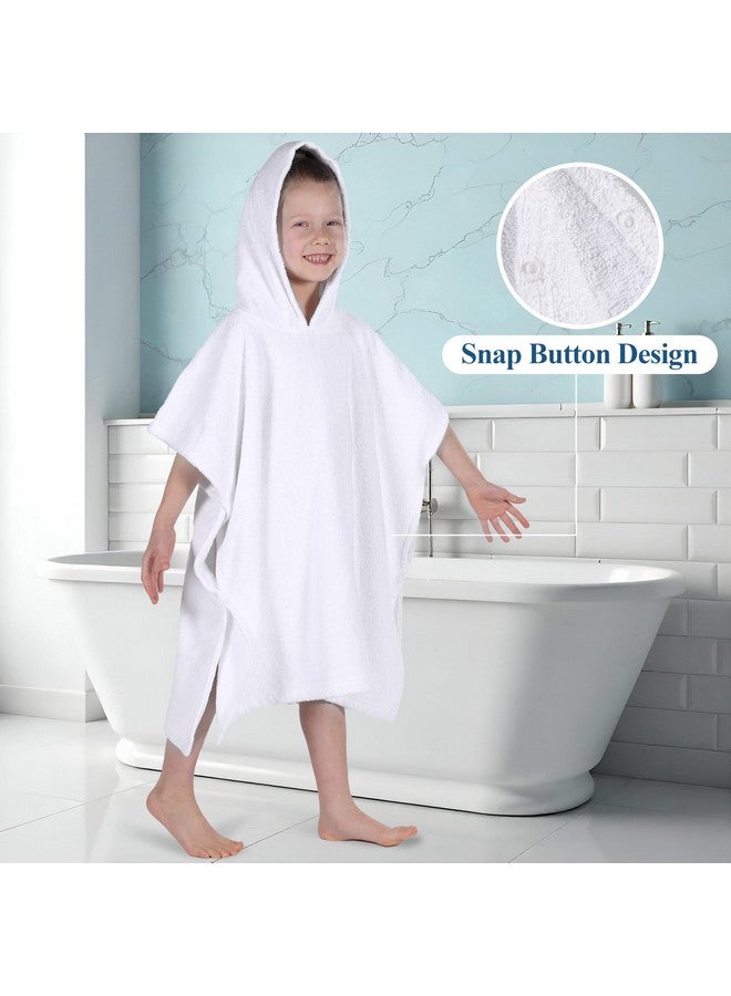 Superior بونشو قطن تيري للأطفال، منشفة استحمام ناعمة وامتصاصية مع غطاء رأس، ملحقات الحمام، رداء استحمام طويل ومخملي للحمام، الدش، السبا، المنتجع، الفندق، الشاطئ، المسبح، للأولاد والبنات، حجم كبير، أبيض - Image 2