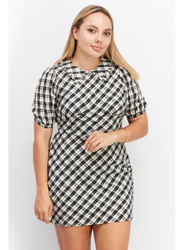 forever new Women Petite Checkered Mini Dress, Black  - Image 1
