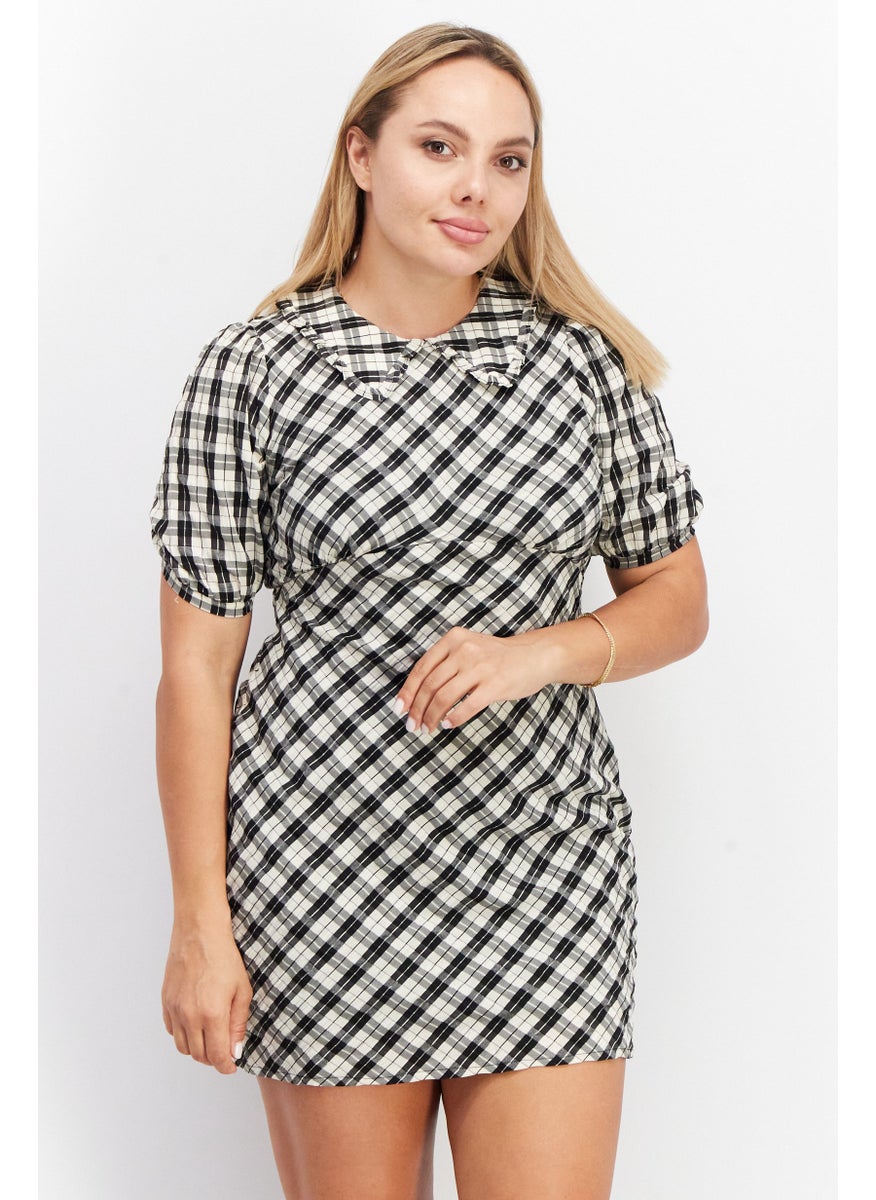forever new Women Petite Checkered Mini Dress, Black  - Image 1