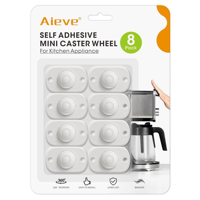 AIEVE Self Adhesive Caster Wheels, 8 Pack Appliance Rollers for Kitchen Appliances, Small Appliance Wheels, Mini Swivel Wheels for Countertop - Image 1