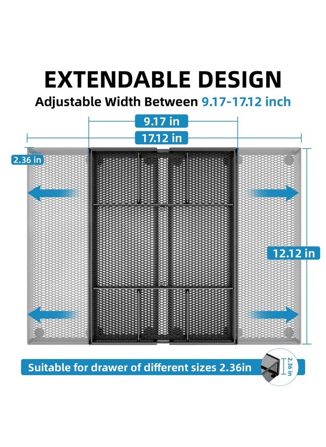 Expandable Desk Drawer Organizer, Mesh Drawer Organizer Tray With 10 Adjustable Compartments, Desk Organizers And Accessories, 5 Dividers Drawer For Office Supplies, Makeup & Vanity (Black)