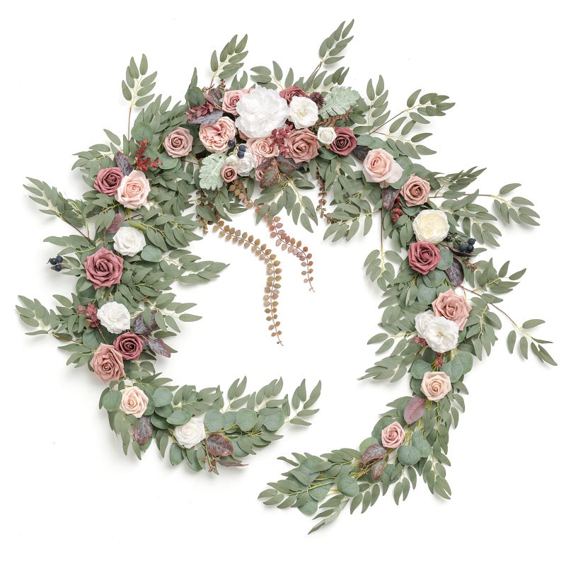 Ling's moment Lings Moment 9FT Eucalyptus and Willow Leaf Garland with White Flower Handcrafted Wedding Sweetheart Table Centerpieces Head Table Decor Arch Backdrop Decorations for Wedding  Dusty Rose  Mauve 