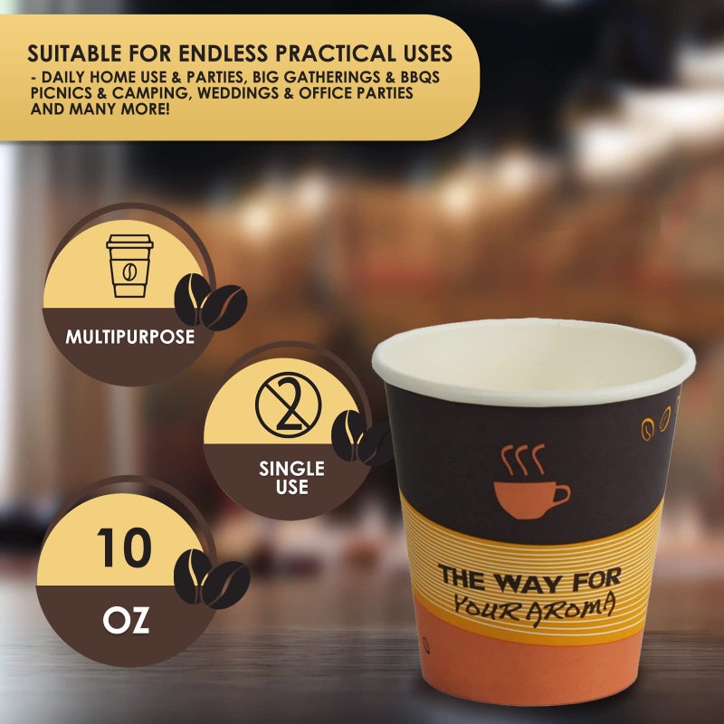 PAMI Disposable Coffee Cups, Single-Use Paper Cups, To-Go Hot Beverage Cups for Espresso Coffee Tea Hot Chocolate, Leak Resistant, Cafe & Home Use (50, 10oz) - Image 5