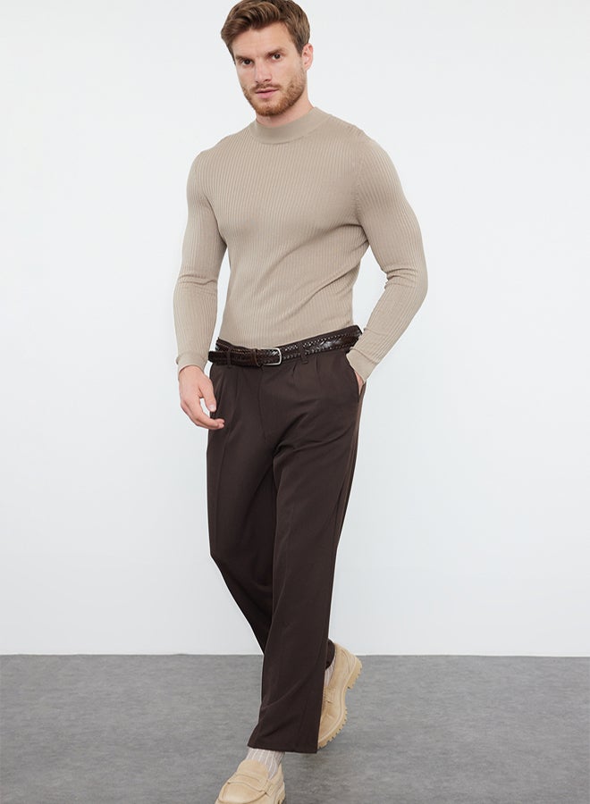 trendyol Brown Pleated Classic Baggy Fit Fabric Trousers TMNSS24PL00024 - Image 2