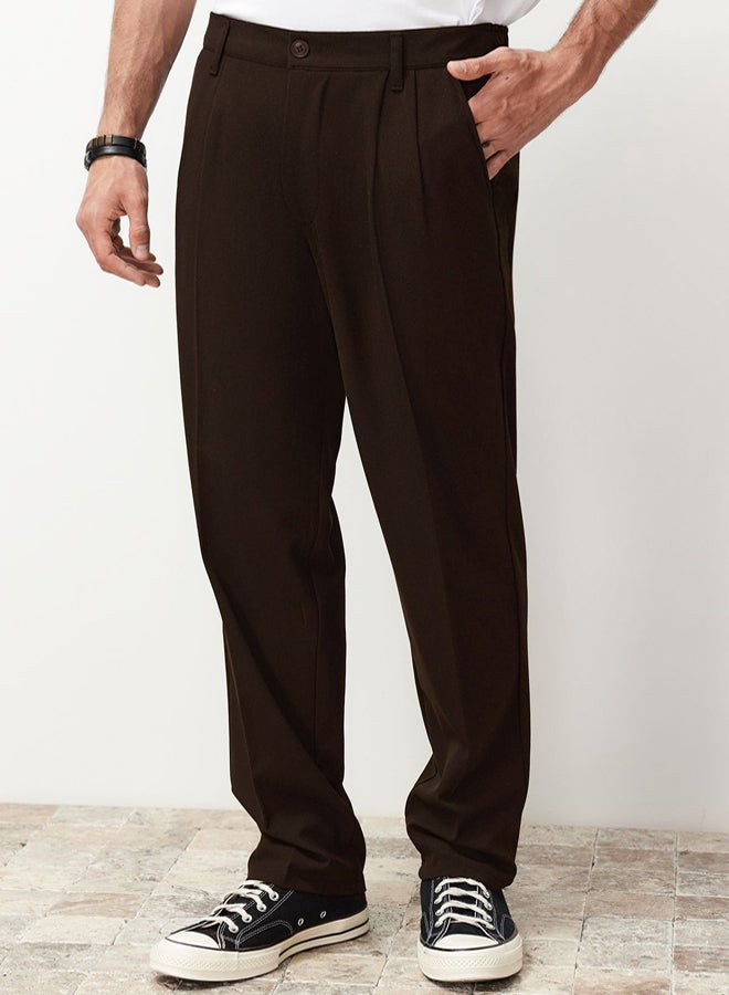 trendyol Brown Pleated Classic Baggy Fit Fabric Trousers TMNSS24PL00024 - Image 1