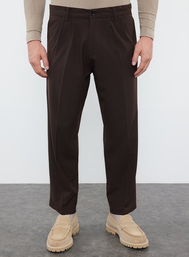 trendyol Brown Pleated Classic Baggy Fit Fabric Trousers TMNSS24PL00024 - Image 5