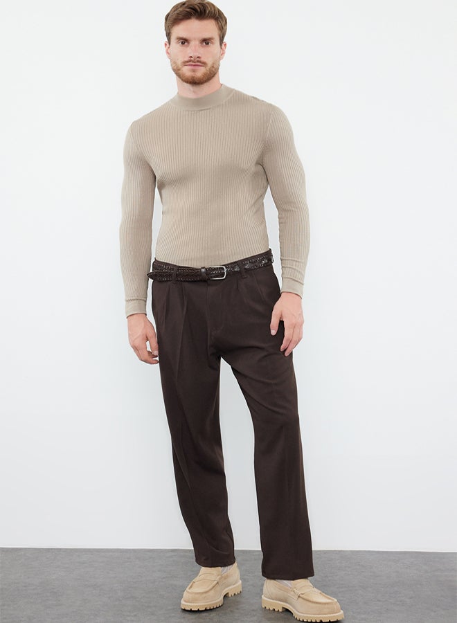trendyol Brown Pleated Classic Baggy Fit Fabric Trousers TMNSS24PL00024 - Image 3