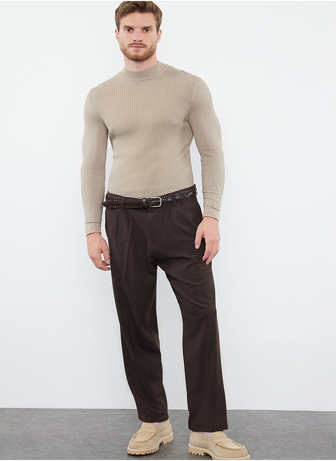 trendyol - Brown Pleated Classic Baggy Fit Fabric Trousers TMNSS24PL00024 - Image 1