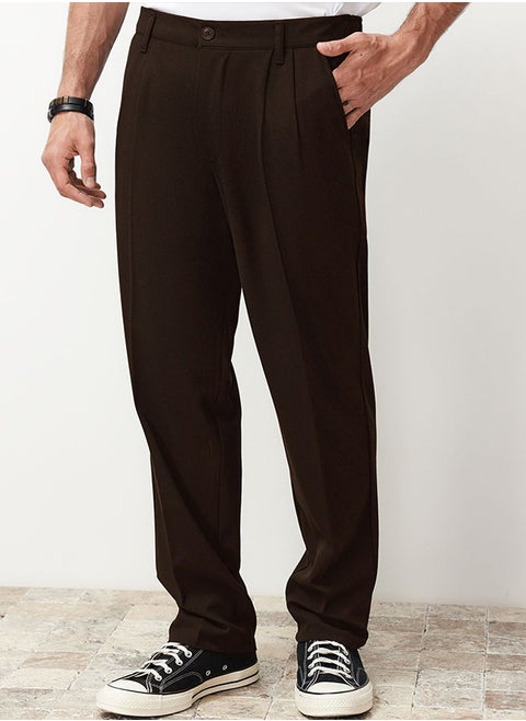 Brown Pleated Classic Baggy Fit Fabric Trousers TMNSS24PL00024