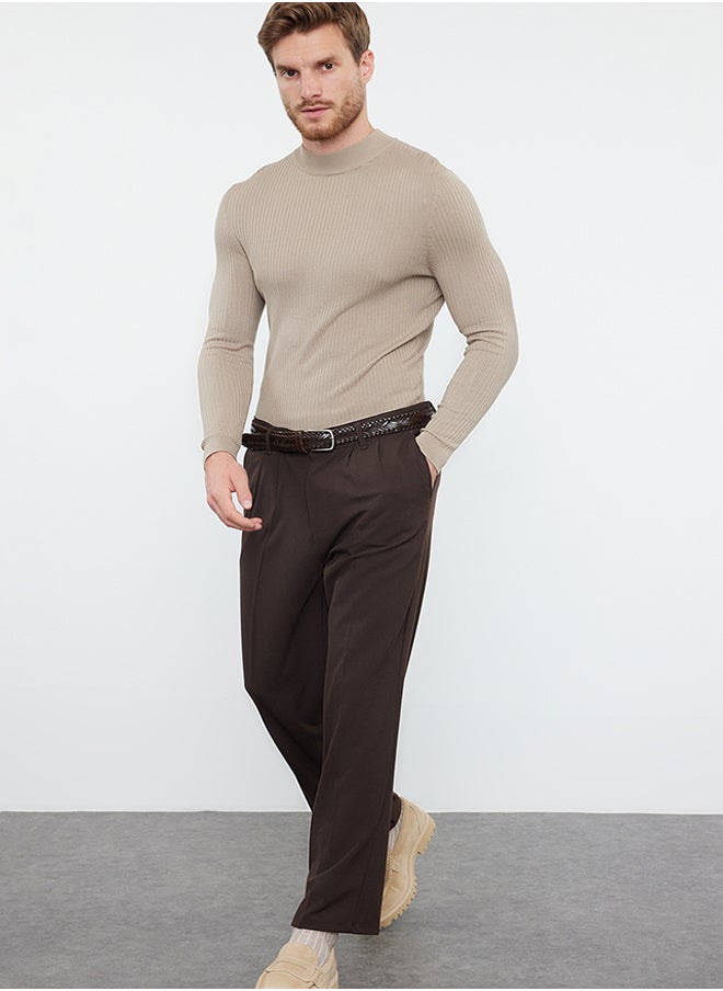 trendyol - Brown Pleated Classic Baggy Fit Fabric Trousers TMNSS24PL00024 - Image 1