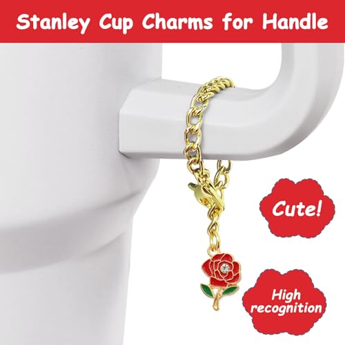 vikgle Stanley Cup Accessories Set,Including 2 Pcs 0.4in Straw Cover, 1 Silicone Spill-Proof Stopper Set of 3, 1 Cute Rose Handle Charm, 1 Silicone Boot Fits Stanley 40&30 Oz Tumbler (Chili) - Image 3