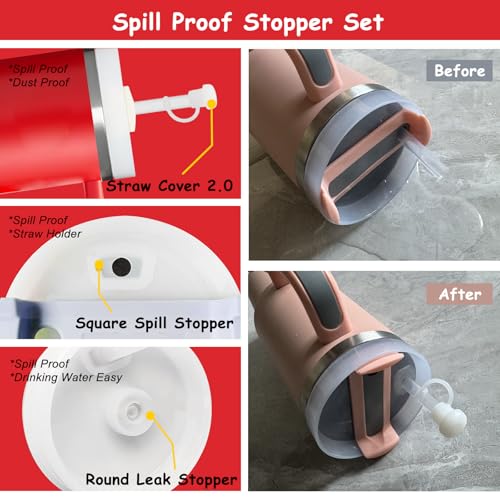 vikgle Stanley Cup Accessories Set,Including 2 Pcs 0.4in Straw Cover, 1 Silicone Spill-Proof Stopper Set of 3, 1 Cute Rose Handle Charm, 1 Silicone Boot Fits Stanley 40&30 Oz Tumbler (Chili) - Image 5