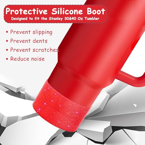 vikgle Stanley Cup Accessories Set,Including 2 Pcs 0.4in Straw Cover, 1 Silicone Spill-Proof Stopper Set of 3, 1 Cute Rose Handle Charm, 1 Silicone Boot Fits Stanley 40&30 Oz Tumbler (Chili) - Image 4